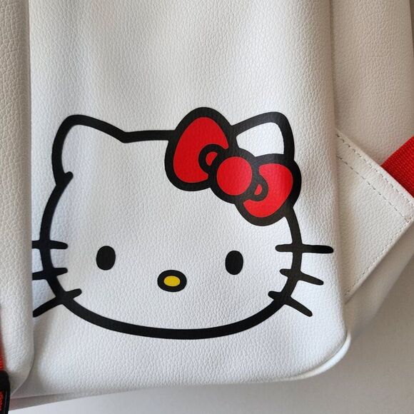 Hello Kitty White Kids Backpack | Faux Leather Red Straps Zipper Pocket | NEW - Picture 6 of 8